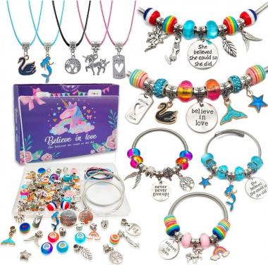 Klmars Charm Bracelet Making Kit,Jewelry Making Supplies Beads,Unicorn/Mermaid Crafts Gifts Set for Girls Teens Age 8-12