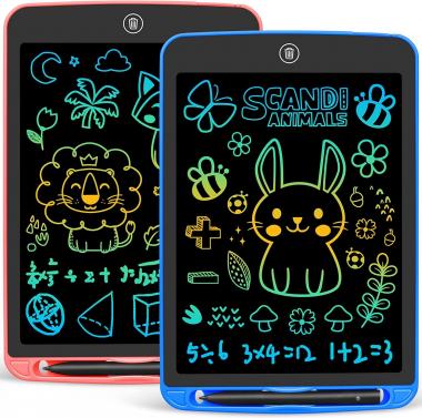 MINIFUN 2 Pack LCD Writing Tablet for Kids, Colorful Screen Drawing Board, 10inch Doodle Board Pad, Learning Educational Toy, Gift for 3 4 5 6 7 8 Year Old Boys Girls Toddlers (Blue/Pink)