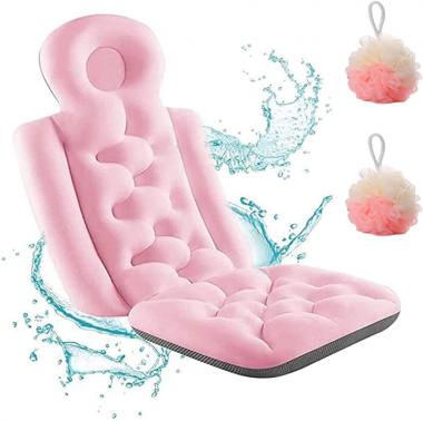 WLWMCFXPWH Soft Full Body Bath Pillow,Non Slip Bath Mat with Bath Ball,Collapsible Bath mat Support for Head Neck Shoulder Back,Ergonomic Design,Spa Cushion for Hot Tub (Pink)