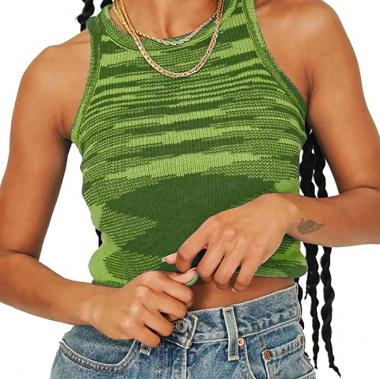 Artfish Women Casual Basic Sleeveless High Neck Rib-Knit Y2k Crop Tank Top