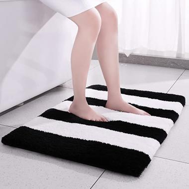 YIHOUSE Extra Thick Plush Bathroom Rugs Non Slip Absorbent Soft Microfiber Bath Mat Machine Washable Fluffy Shaggy Rug Modern Decor 17x24 Black and White