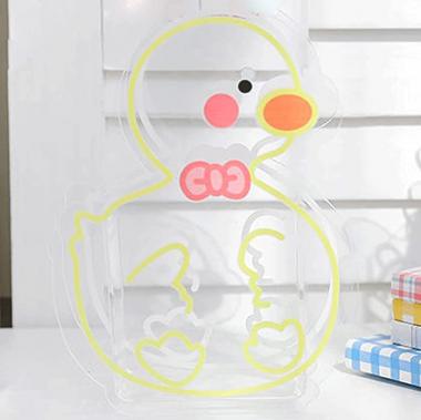 Cartoon Clear Acrylic Pen Holder, Kawaii Transparent Desktop Organizer Cute Bear Bunny Office Stationery Cosmetics Storage Box Desk Accessories (Duck)