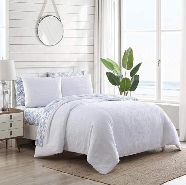 Tommy Bahama | Waffle Collection | Comforter Set Cotton Bedding in a Reversible Waffle Weave Texture, Queen, White