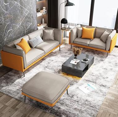 Muzz Leather Sofa Couch Set - Living Room Furniture Sectional Sofa, L-Shaped Sofa Couch, Sofa Couches Furniture for Living Room, Bedroom, Small Living Room (Orange)