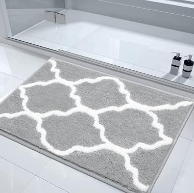 HEBE Bathroom Rug Microfiber Bath Rugs for Bathroom Non Slip Absorbent Bath Mats Floor Carpet Machine Washable Geometric Grey 18"x26"