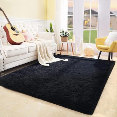 Tepook Super Soft Fluffy Rug for Bedroom, Modern Shaggy Rug Fuzzy Kids Rug for Living Room, Plush Indoor Nursery Home Decor Rug with Non-Slip Bottom, Black, 3 X 5 Feet