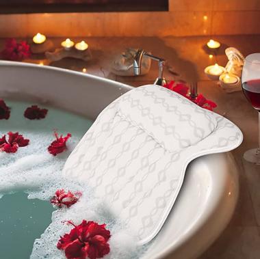 Bath Tub Bathtub Spa Pillow: Luxury Hot Headrest Cushion & Suction Large Shower Bathroom Washable Pillows Accessories with 4D Mesh for Neck and Back Support or Head Rest Backrest Relaxing