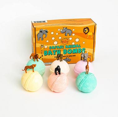 Kids Bath Bombs with Surprise Toys Inside: Safari Jungle Animals. Fun Bubble Bath Time with Lush Bath Fizzies. Bath Bombs Gift Set for Kids with Learning Toys for 3 4 5 6 7 8 Years Old Boys and Girls