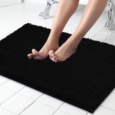 ITSOFT Plush Microfiber Non Slip Soft Bathroom Rug, Absorbent Machine Washable Chenille Bath Mat | Quick Dry Shag Carpet, Great for Bath, Shower, Bedroom, or Door Mat (Black, 34x21)