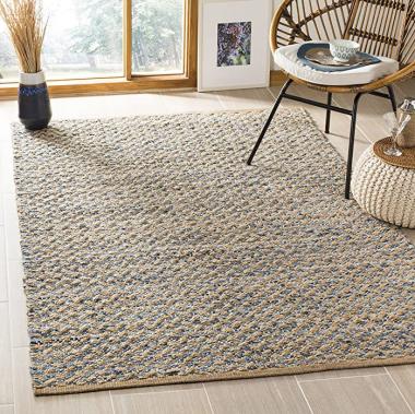 SAFAVIEH Cape Cod Collection 8' x 10' Blue / Natural CAP305M Handmade Coastal Braided Jute Area Rug