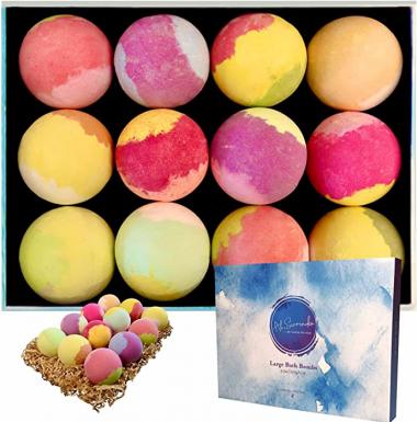 Bath Bombs Gift Set Makes a Great Mother's Day Gift for Women, Men, Kids - 12 Large Individually Wrapped Natural Bath Bombs Won't Stain The Bath Tub, Provides a Relaxing Bath Bomb Spa Experience