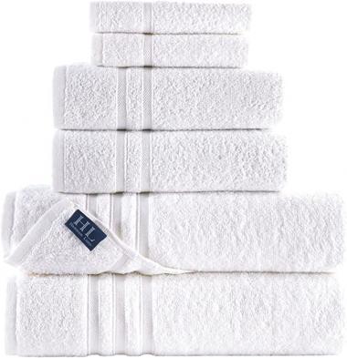 Hammam Linen White Bath Towels Set 6-Piece Original Turkish Cotton Soft, Absorbent and Premium Towel for Bathroom and Kitchen 2 Bath Towels, 2 Hand Towels, 2 Washcloths