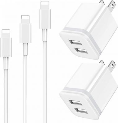 Phone Charger Cable 3ft 6ft 10ft with Wall Plug, LUOATIP 5-Pack Long Charging Cord + Dual Port USB Block Cube Adapter Replacement for iPhone 11 XS/XS Max/XR/X 8/7/6/6S Plus SE/5S/5C, Pad, Pod