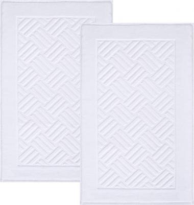 TOMORO Luxury Bath Mat Towels - 2 Pieces Cotton Absorbent Hotel Spa Shower Floor Towel Set for Bathroom Non-Slip Rug Pad, 20 x 32 Inches (White)