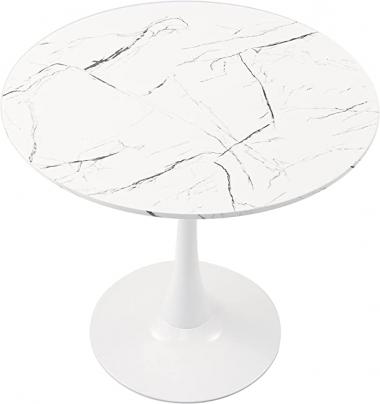 VONLUCE 32 Inch Round Dining Table with Faux Marble Top for Kitchen Bar Patio and More, Modern Small Coffee Table Living Room Accent Table with Tulip Style Metal Base and 165lb Capacity for 2-4, White