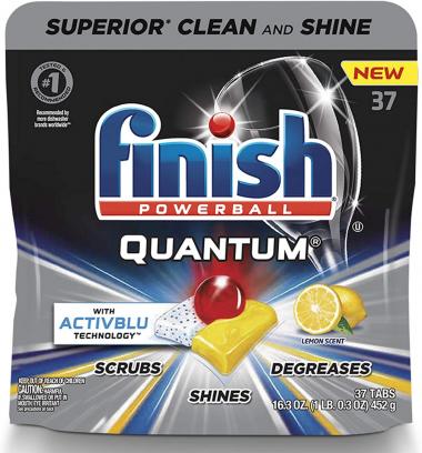 Finish - Quantum with Activblu Technology - Dishwasher Detergent - Ultra Degreaser with Lemon - Powerball - Ultimate Clean and Shine - Dishwashing Tablets - 37 Count