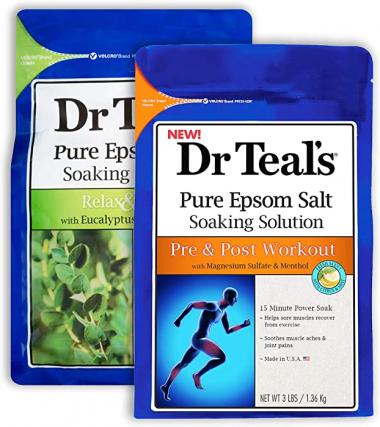 Dr Teal's Epsom Salt Bath Combo Pack (6 lbs Total), Relax & Relief with Eucalyptus & Spearmint, and Pre and Post Workout with Magnesium Sulfate and Menthol