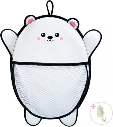 Spuddies Bath Toy Organizer Shower Caddy Cute Bear Design - for Bathroom Baby Toy Storage Quick Dry Bathtub Mesh Net Baby Toy Holder with Suction Hooks