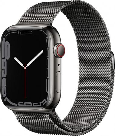 Apple Watch Series 7 [GPS + Cellular 45mm] Smart watch w/ Graphite Stainless Steel Case with Graphite Milanese Loop. Fitness Tracker, Blood Oxygen & ECG Apps, Always-On Retina Display, Water Resistant