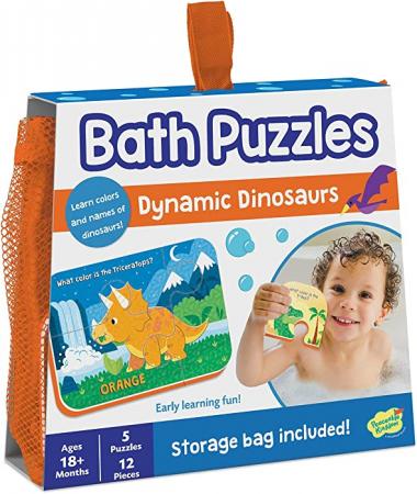 Peaceable Kingdom Dynamic Dinosaurs Bath Puzzles - Bath Toys for Toddlers – Foam Bath Puzzles for Kids Ages 18 Months+ - Boost Fine Motor Skills (17 Pieces, 5 Puzzles)