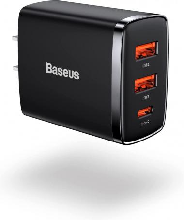 USB C Wall Charger, Baseus 30W 3-Port Charger Block, Fast Compact PD Charger for iPad Pro/Air/Mini, iPhone 13/13 Pro Max/12/SE/11/XR/XS, Samsung, AirPods, MagSafe, Apple Watch, Pixel, LG, Black