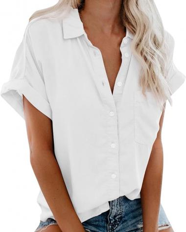 DASAYO Womens Tops Dressy Casual Summer Loose Fit Going Out Button Down Shirt 2023 Trendy Work Short Sleeve Ladies Blouses