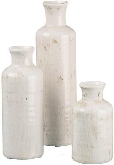 Sullivans Ceramic Vase Set - 3 Small Vases, Rustic Home Decor, Modern Farmhouse; Ideal Shelf Décor, Table Décor, Bookshelf, Mantle, Entryway- Distressed White (CM2333)