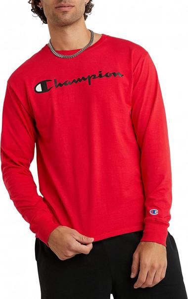 Champion Men's Classic Long-Sleeve Cotton Tee with Logos,Essential Long-Sleeve Cotton T-Shirt,Basic Logo Tee for Men, Graphic