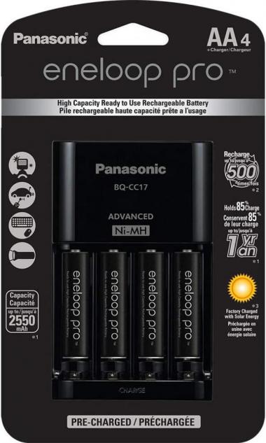 Panasonic K-KJ17KHCA4A 4-Position Charger with AA eneloop PRO Rechargeable Batteries, 4 pk