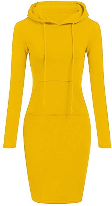 iDWZA Womens Long Sleeve Hoodie Dress Casual Long Sweatershirt Dresses with Pockets