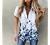 5665 Women Hawaii Button-Down Shirts, 3/4 Sleeves Casual Blouse High Low Side Slit V-Neck Beach Pockets T-Shirt Tunic Tops