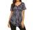 Women's Floral Printed Short Sleeve Henley V Neck T-Shirt Pleated Casual Flowy Tunic Blouse Tops