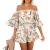 Fixmatti Women Boho Summer Romper Casual Floral Print Off Shoulder Strapless Shorts Jumpsuits