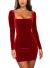 GOBLES Womens Sexy Velvet Long Sleeve Bodycon Elegant Mini Party Dress