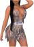 L'VOW Women's Glitter Sexy Deep V Neck Sequin Beaded Halter Bodycon Mini Nightclub Party Dress