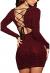 Meenew Women's Long Sleeve Glitter Dress Back Lace Up Bodycon Sequin Party Dress