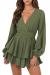 Hocuos Women's Long Lantern Sleeve Plunging V Neck Dress Tie Waist Layer Ruffle Hem A Line Swing Casual Short Mini Dress