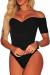 Ancapelion Women’s Off Shoulder Short Sleeve Bodysuit Sexy Stretchy Bodycon Top