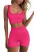 FAFOFA Workout Sets for Women 2 Piece Seamless Ribbed Crop Tank High Waist Shorts Yoga Outfits