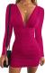 GOBLES Women's Sexy Long Sleeve V Neck Ruched Bodycon Mini Party Cocktail Dress