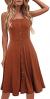 Berydress Women's Casual Beach Summer Dresses Solid Cotton Flattering A-Line Spaghetti Strap Button Down Midi Sundress