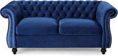 Christopher Knight Home Karen Traditional Chesterfield Loveseat Sofa, Navy Blue and Dark Brown, 61.75 x 33.75 x 27.75, 306027