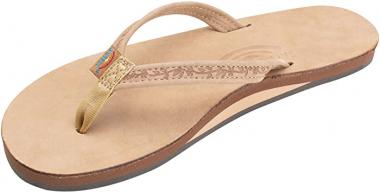 Rainbow Sandals Ladies Las Flores - Single Layer Premier Leather with a Floral 1/2" Narrow Strap