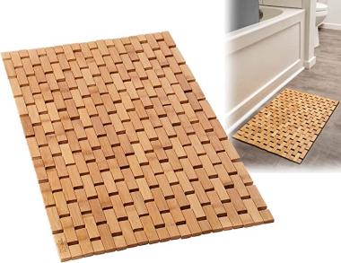 Natural Bamboo Wood Bath Mat - Bathroom Sauna Spa Bathtub Kitchen Rug Accessories - Standard Bathmat (16 x 24 Inch)