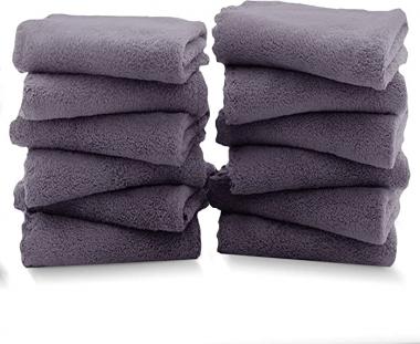 TENSTARS 12 Pack Premium Washcloths Set - Quick Drying- Soft Microfiber Coral Velvet Highly Absorbent Wash Clothes - Multipurpose Use as Bath, Spa, Facial, Fingertip Towel (Grey)