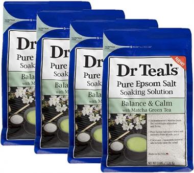 Dr. Teal's Epsom Salt - Matcha Green Tea Mineral Soak, Balance & Calm, 3 pounds each bag (Pack of 4)