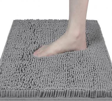 Bathroom Mats, Bath Mats for Bathroom Non Slip Bathroom Rugs Chenille Soft Bathroom Floor Mat Bathroom Rug Water Absorbent Comfortable 20" x 32 Grey