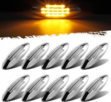 Partsam 10Pcs 6-3/5 Inch Flat-line Oval Stealth Amber Led Side Marker Lights Clear Lens 18LED Sealed w Bullet Plug Flush Mount Waterproof Led Front Fender Marker Lights Panel