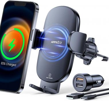 APPS2Car Wireless Car Charger Mount Vent, 15W Fast Charging Wireless Car Phone Charger, Compatible with iPhone 14 Pro/14, Samsung Galaxy S22/S21/S20, etc.