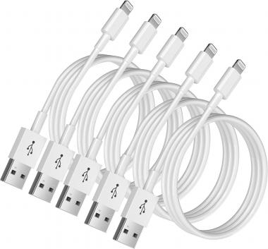 [Apple MFi Certified] iPhone Charger 3 ft 5 Pack, Lightning to USB Cable 3 Foot, Long Fast iPhone Charging Cables Cord for iPhone 13 Pro Max/12 Mini/11/XR/Xs/X/8/7/6/iPad Pro/Air/Mini-3Feet White